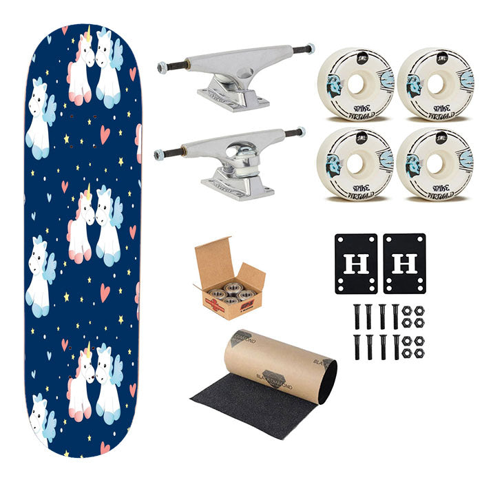 Unicorn Star And Love Navy Skateboard Complete Board 8.0" X 31.75"