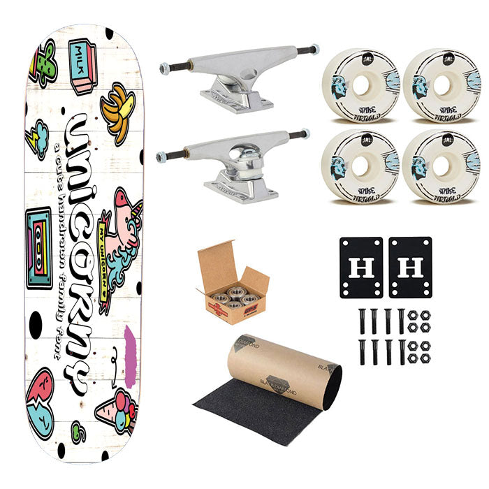 Unicorny Clip Art Handrawn Font Skateboard Complete Board 8.0" X 31.75"