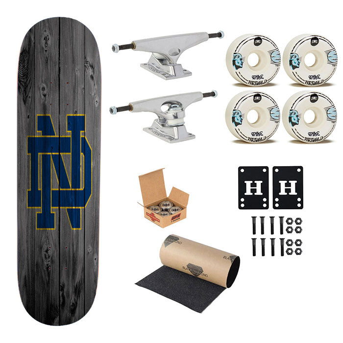 University Of Notre Dame Logo Dark Wood Wallpaper Skateboard Complete Board 8.0" X 31.75"