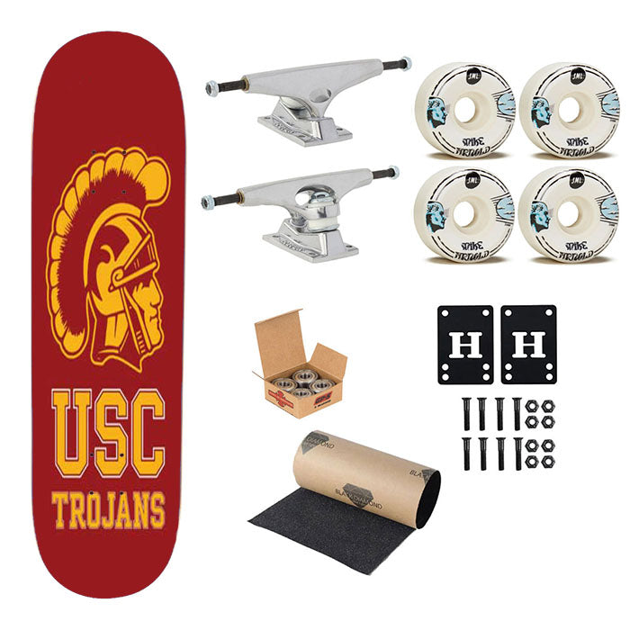 Usc Trojans Logo On Red Skateboard Complete Board 8.0" X 31.75"