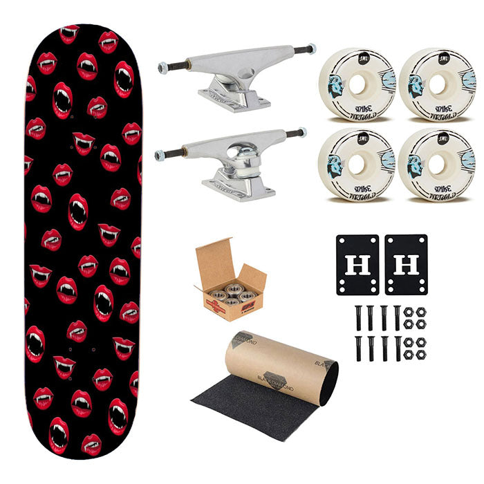 Vampire Lips Pattern Halloween Style Skateboard Complete Board 8.0" X 31.75"
