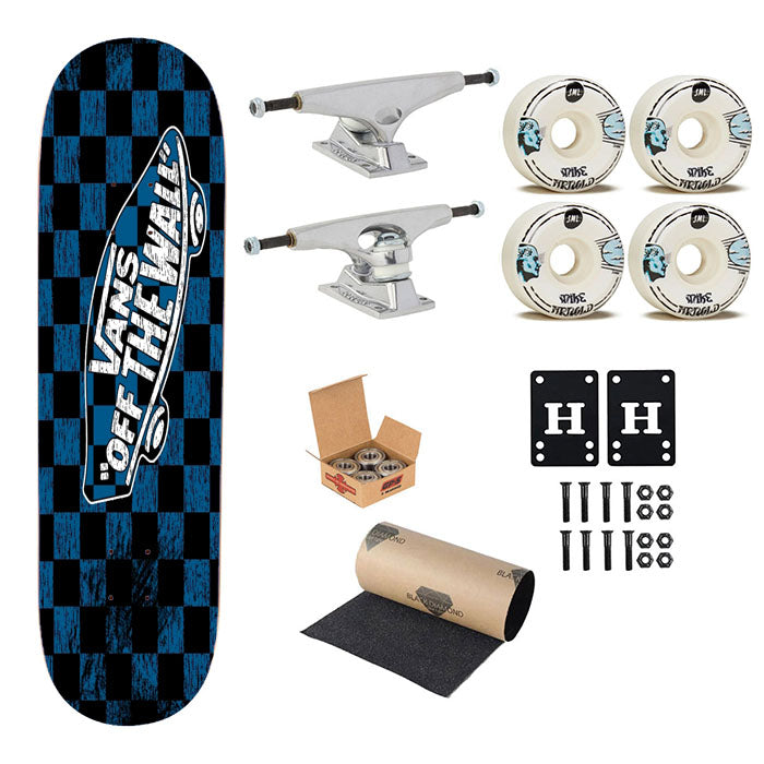 Vans Logo Black Blue Square Skateboard Complete Board 8.0" X 31.75"