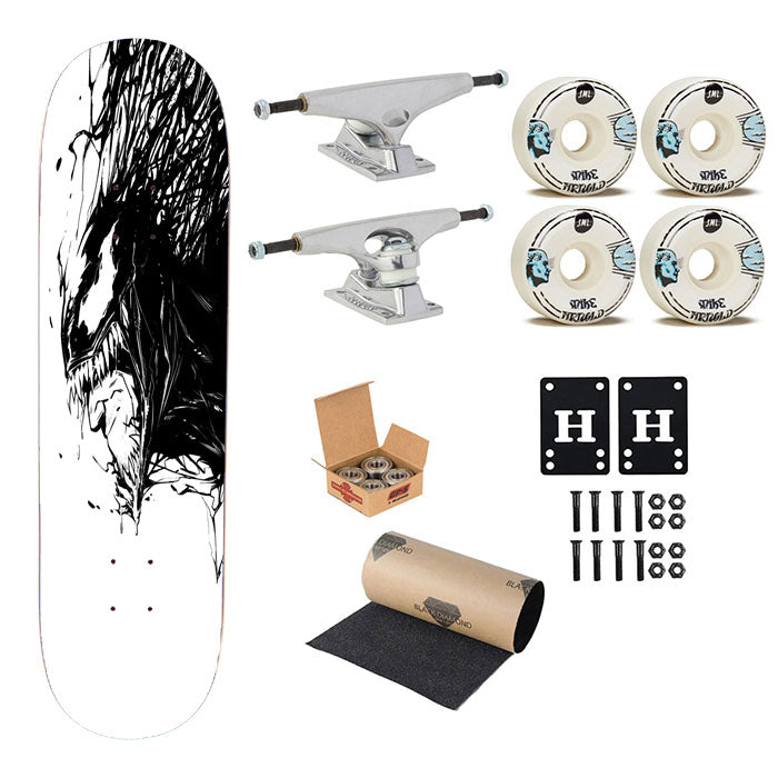Venom Black White Skateboard Complete Board 8.0" X 31.75"