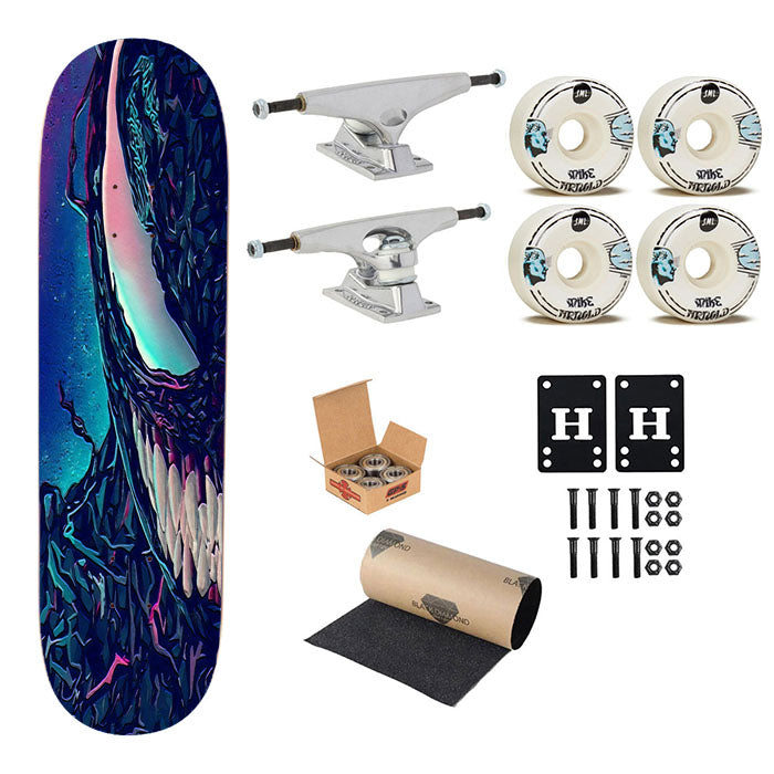 Venom Half Face Night Skateboard Complete Board 8.0" X 31.75"