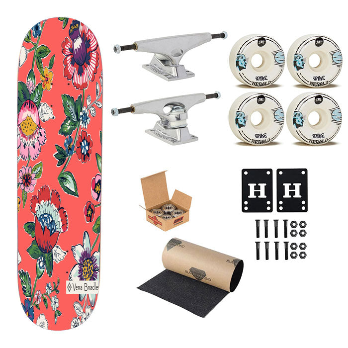 Vera Bradley Coral Floral Skateboard Complete Board 8.0" X 31.75"
