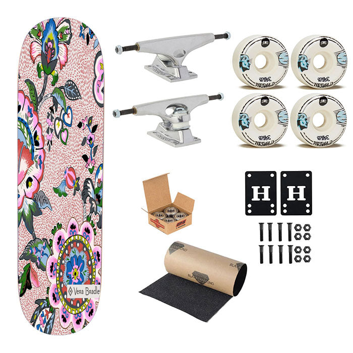 Vera Bradley New Pattern Stitched Flowers Skateboard Complete Board 8.0" X 31.75"