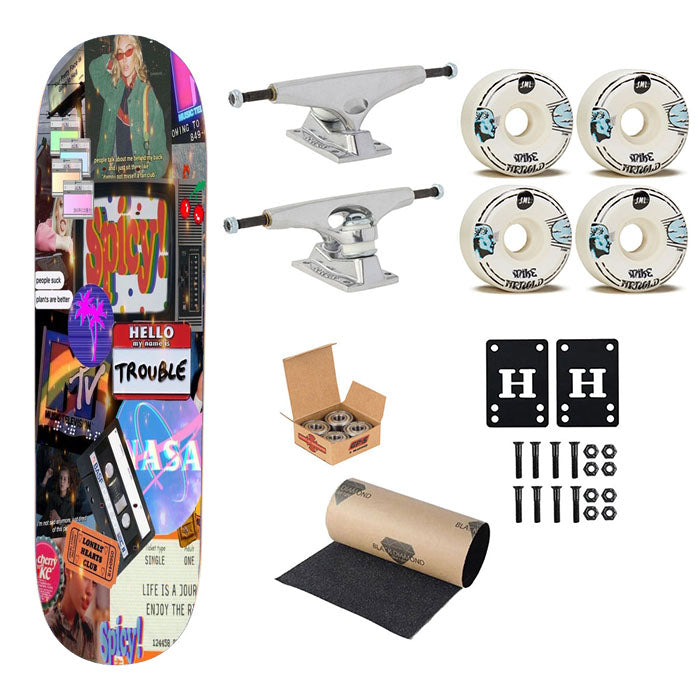 Vhs 80S Vintage Collage Pattern Skateboard Complete Board 8.0" X 31.75"