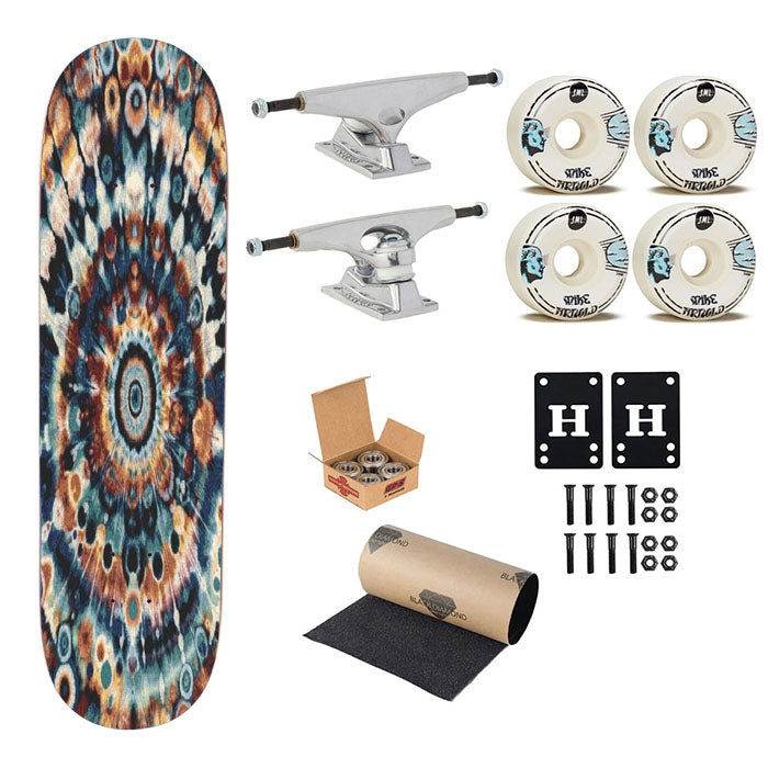 Vibrant Pollack Tie Dye Mandala Skateboard Complete Board 8.0" X 31.75"