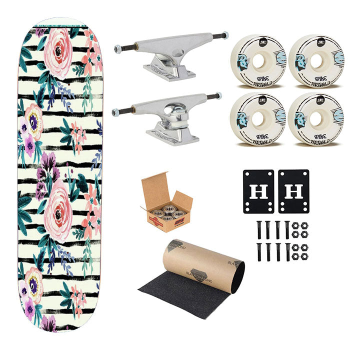Victoria Floral Stripe Skateboard Complete Board 8.0" X 31.75"