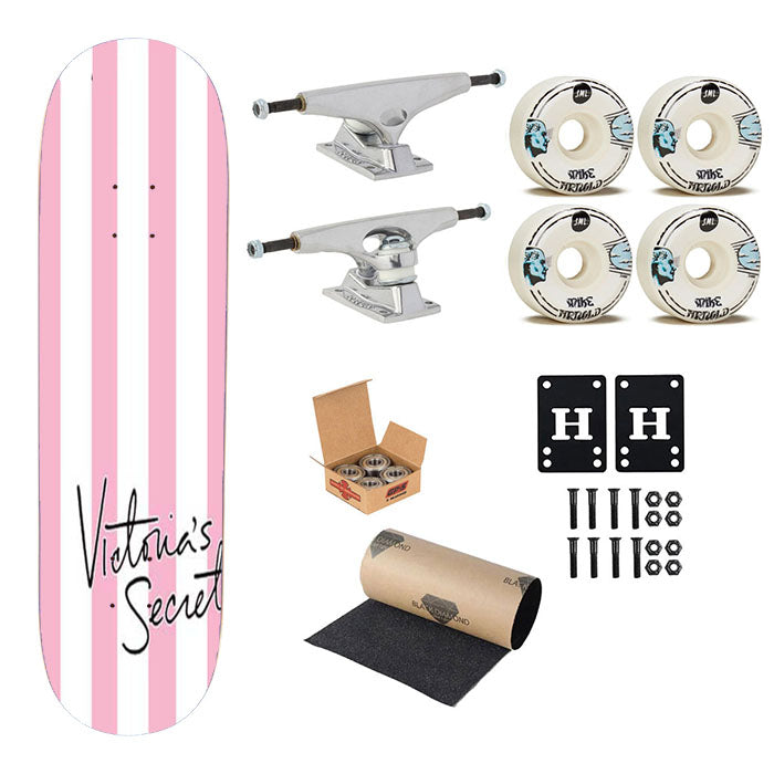 Victoria Secret Stripes Wht Tall Skateboard Complete Board 8.0" X 31.75"