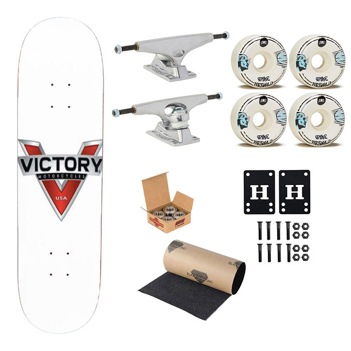 Victory Motor Cycles White Skateboard Complete Board 8.0" X 31.75"