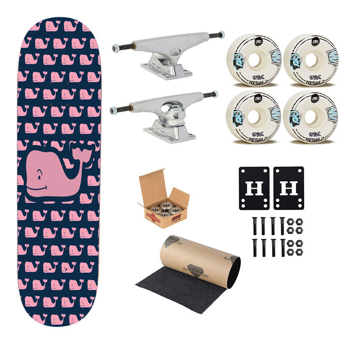Vineyard Vines Pattern Pink Whale Skateboard Complete Board 8.0" X 31.75"