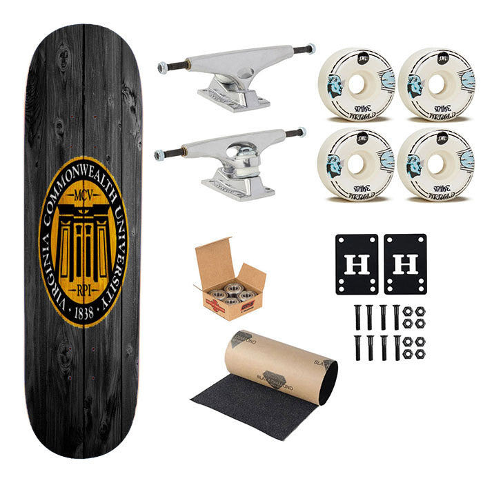 Virginia Commonwealth University 1838 Logo Dark Wood Skateboard Complete Board 8.0" X 31.75"