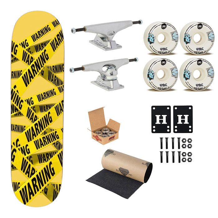 Warning Police Line Pattern Skateboard Complete Board 8.0" X 31.75"