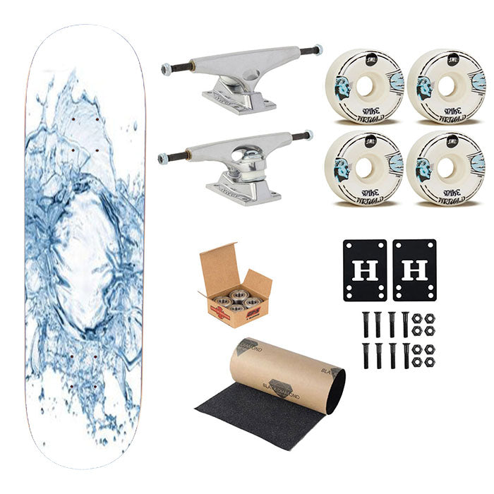 Water Splash Abstract White Skateboard Complete Board 8.0" X 31.75"