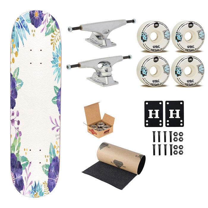 Watercolor Flower Skateboard Complete Board 8.0" X 31.75"