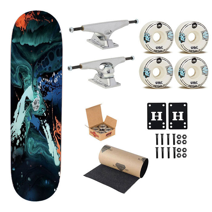 Watercolor Liquid Splater Abstract Skateboard Complete Board 8.0" X 31.75"