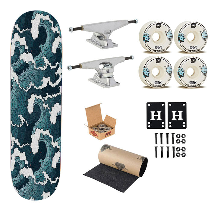 Wave Tsunami Pattern Japanese Style Skateboard Complete Board 8.0" X 31.75"