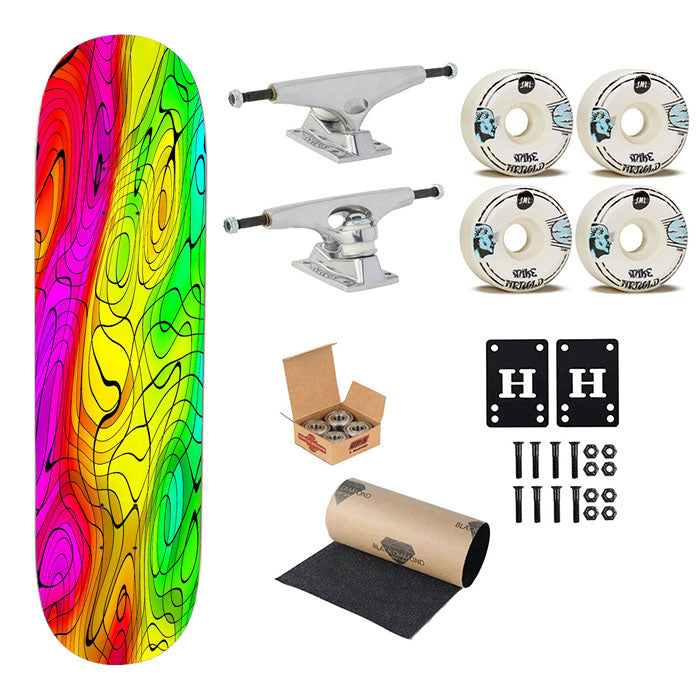 Wavy Lines Abstract Skateboard Complete Board 8.0" X 31.75"
