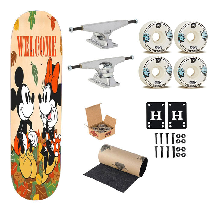 Welcome Fall Leaf Pile Mickey And Minnie Skateboard Complete Board 8.0" X 31.75"