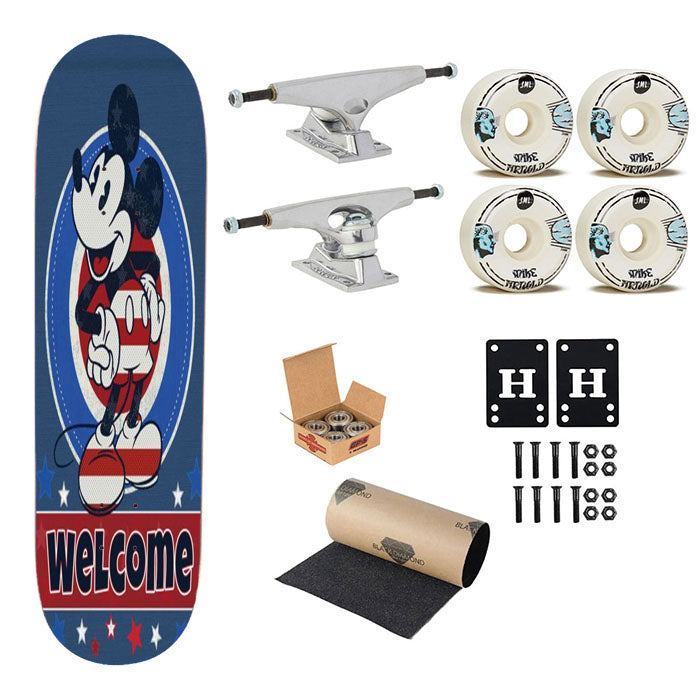 Welcome Red White And Blue Mickey Stars Skateboard Complete Board 8.0" X 31.75"
