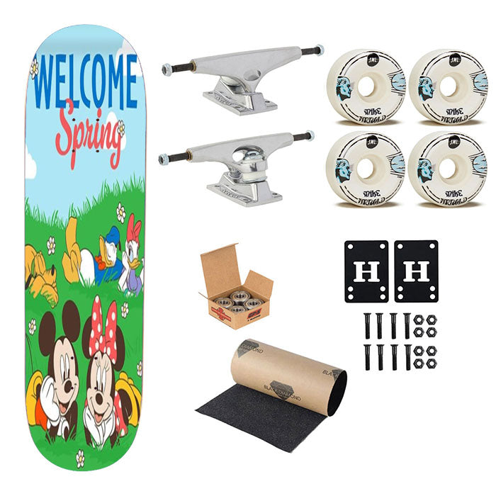 Welcome Spring Mickey And Gang Skateboard Complete Board 8.0" X 31.75"