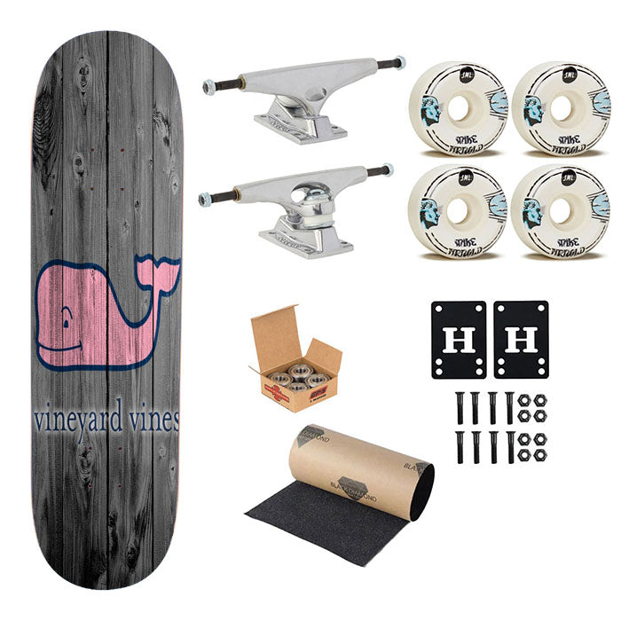 Whale Vineyard Vine Logo Dark Wood Wallpaper Skateboard Complete Board 8.0" X 31.75"
