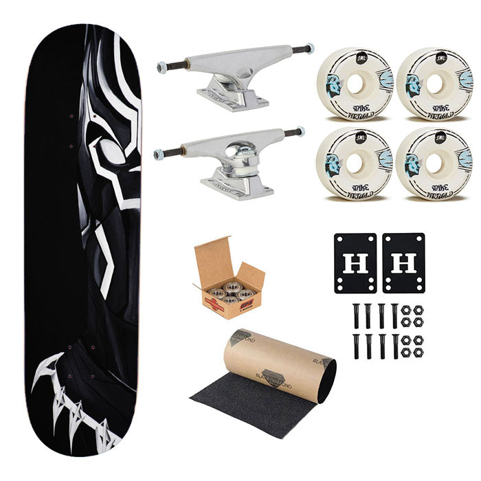 White Black Art Black Panther Skateboard Complete Board 8.0" X 31.75"