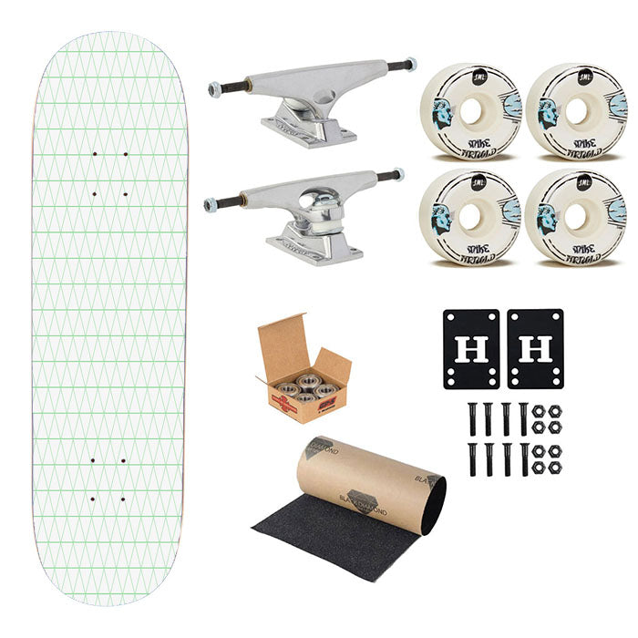 White Green Geometric Triangle Pattern Skateboard Complete Board 8.0" X 31.75"