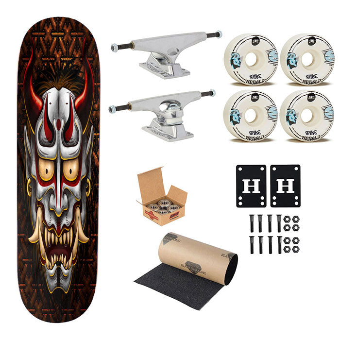 White Oni Sherpa Japanese Demon Skateboard Complete Board 8.0" X 31.75"