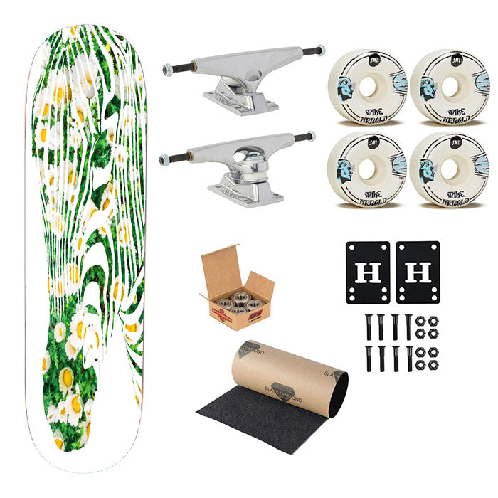 White Zebra Flower Field Skateboard Complete Board 8.0" X 31.75"