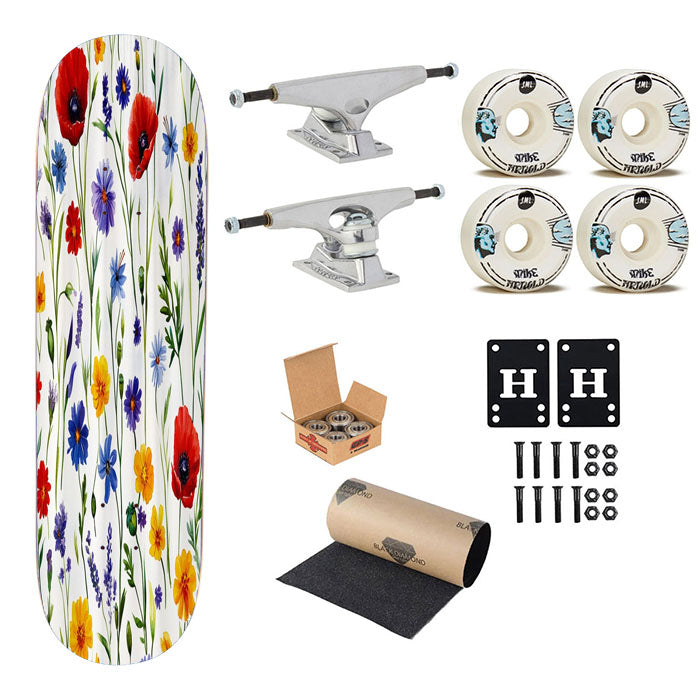 Wildflower Watercolor Skateboard Complete Board 8.0" X 31.75"