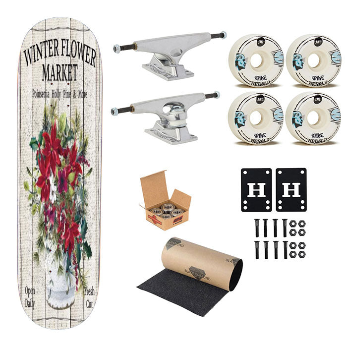 Winter Flower Market Skateboard Complete Board 8.0" X 31.75"