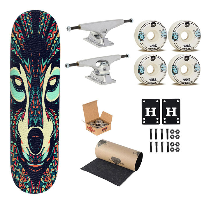 Wolf Aztec Pattern Skateboard Complete Board 8.0" X 31.75"