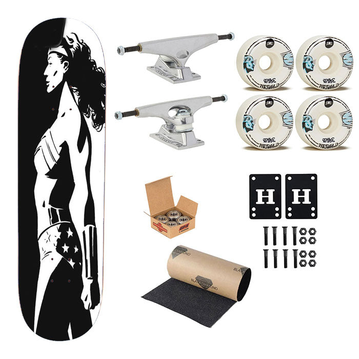 Wonder Woman Black White Skateboard Complete Board 8.0" X 31.75"