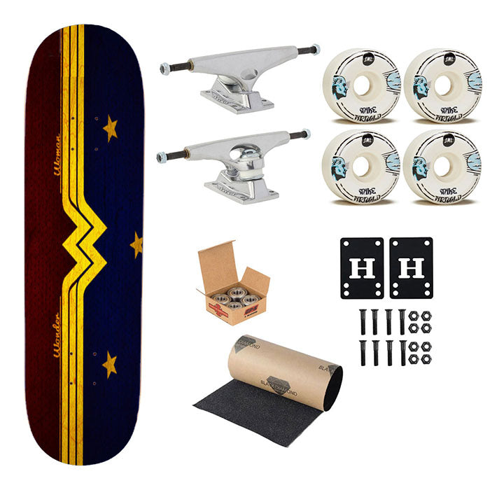 Wonder Woman Red Blue Logo Skateboard Complete Board 8.0" X 31.75"