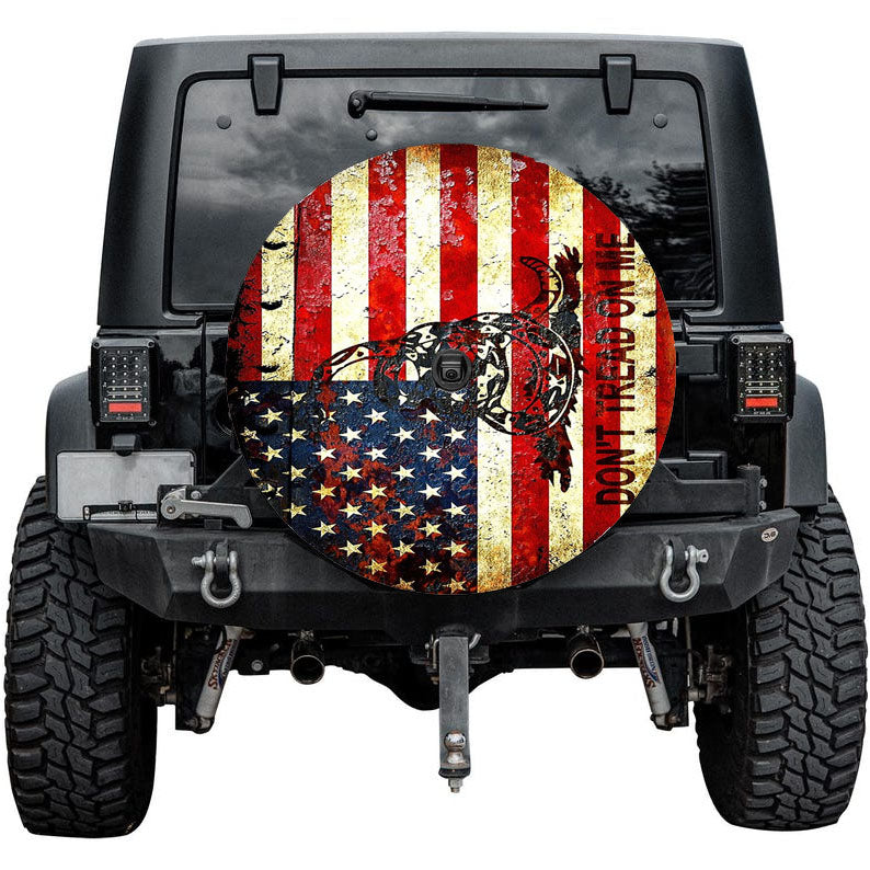 American Flag And Viper On Rusted Tire Cover