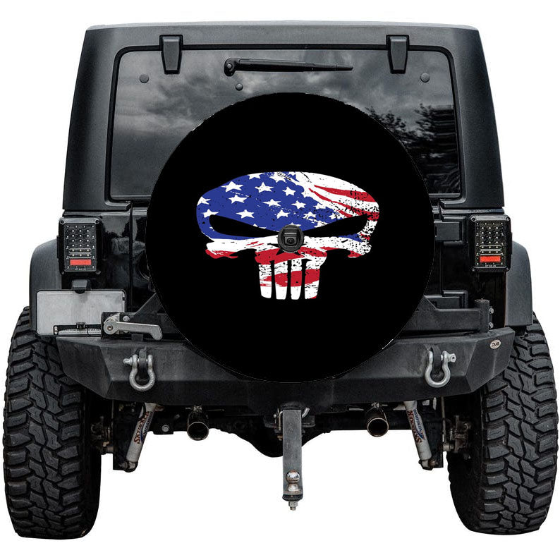 American The Punisher Flag Texture Tire Cover