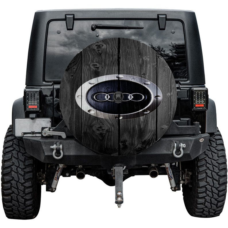 Audi Car Logo Dark Wood Wallpaper Tire Cover