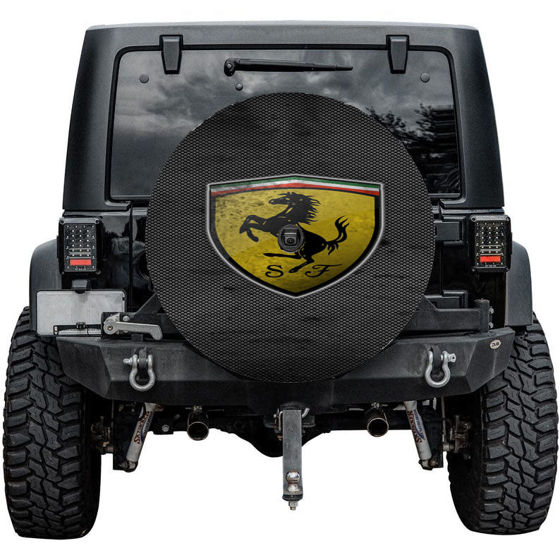 Ferrari Logo Black Grey Texture Tire Cover