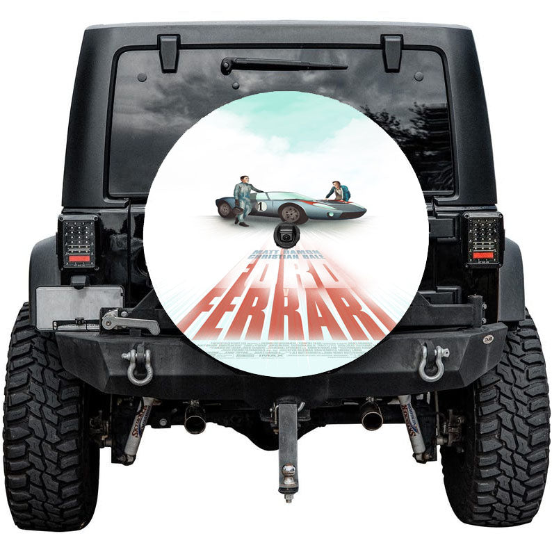 Ford Ferrari White Poster Tire Cover