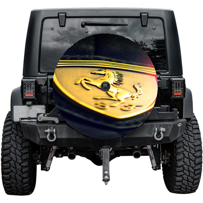 Gold Ferrari Logo Art Tire Cover