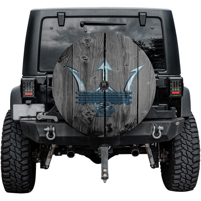 Maserati Car Logo Dark Wood Wallpaper Tire Cover