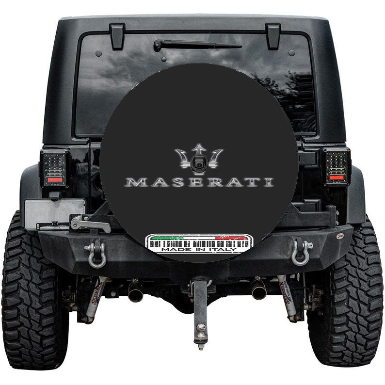 Maserati Italy Trident Black Logo Tire Cover