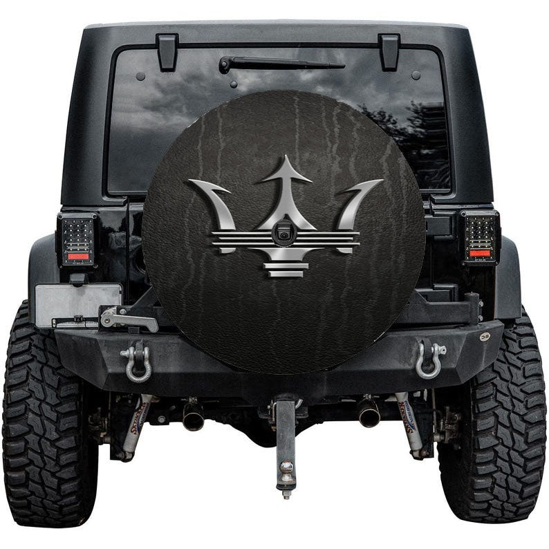 Maserati Metal Logo Emblem Leather Texture Tire Cover