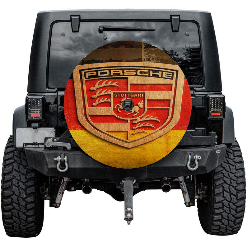 Plywood Porsche Logo Tire Cover