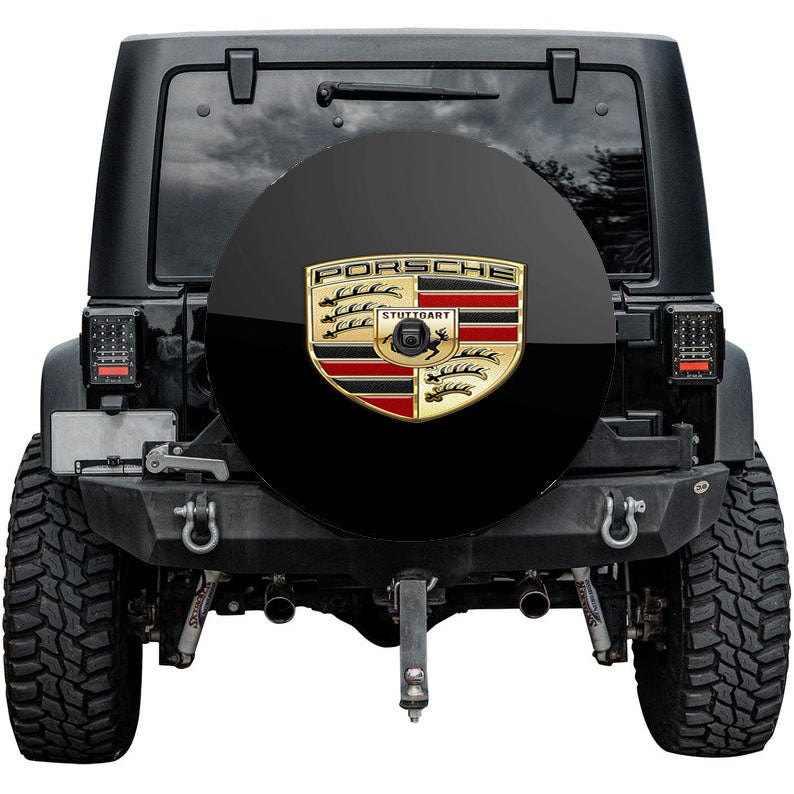 Porsche Badge Logo On Black Serge Ver Bukh Tire Cover