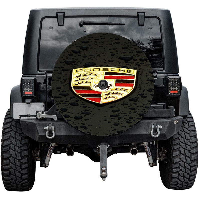 Porsche Logo Emblem Car Illustration Art Dark Tire Cover