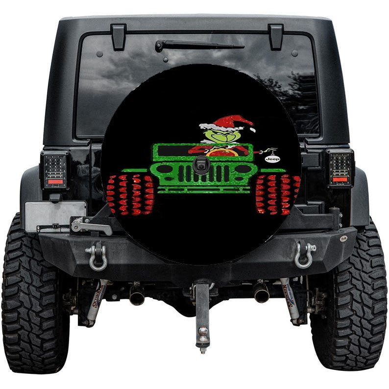 The Grinch Riding Jeep Tire Cover