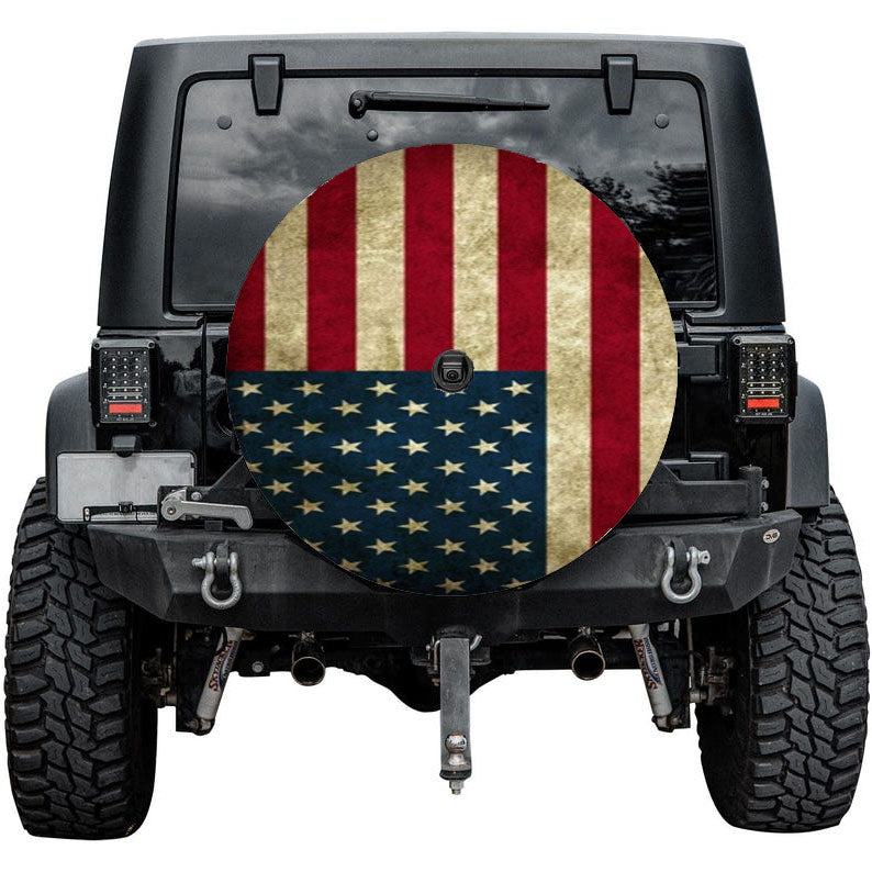 Vintage American Flag Texture Tire Cover